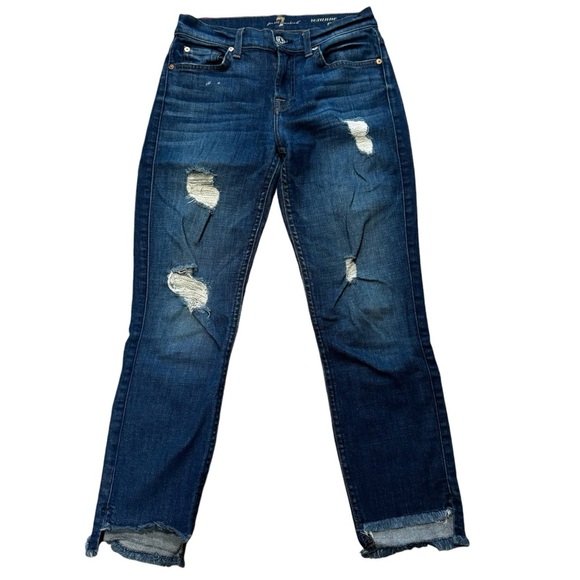 7 For All Mankind Jeans Women’s 26 Roxanne Ankle Distressed Raw Frayed Blue - Picture 1 of 11